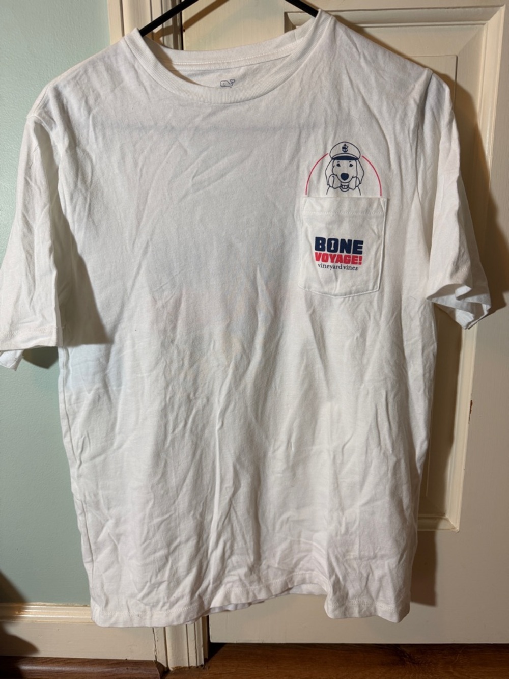 Vineyard Vines kids Bone Voyage Pocket Tee - White with Navy & Red Graphic XL